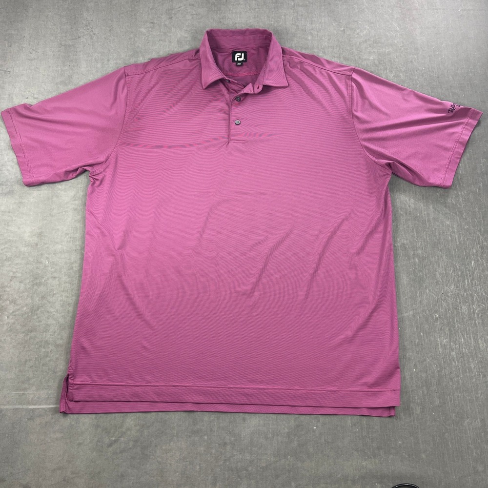 Footjoy Mens XXL Pink Striped Polo Shirt Short Sleeve Rolling Green Golf